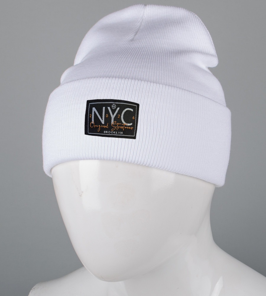 Шапка з відворотом на флісі NYC (25207), Білий, фото 1