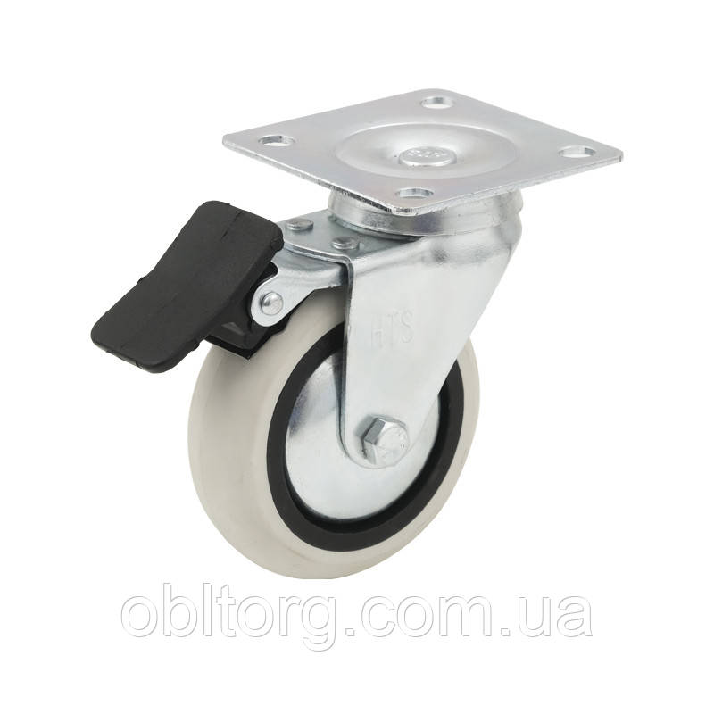 Ролик гумовий HTS 353 з майданчиком, зі стопором, Ø 75мм, max 50кг, білий, фото 1