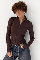 Спортивна еластична кофта на блискавці — коричневий колір, M (є розміри)