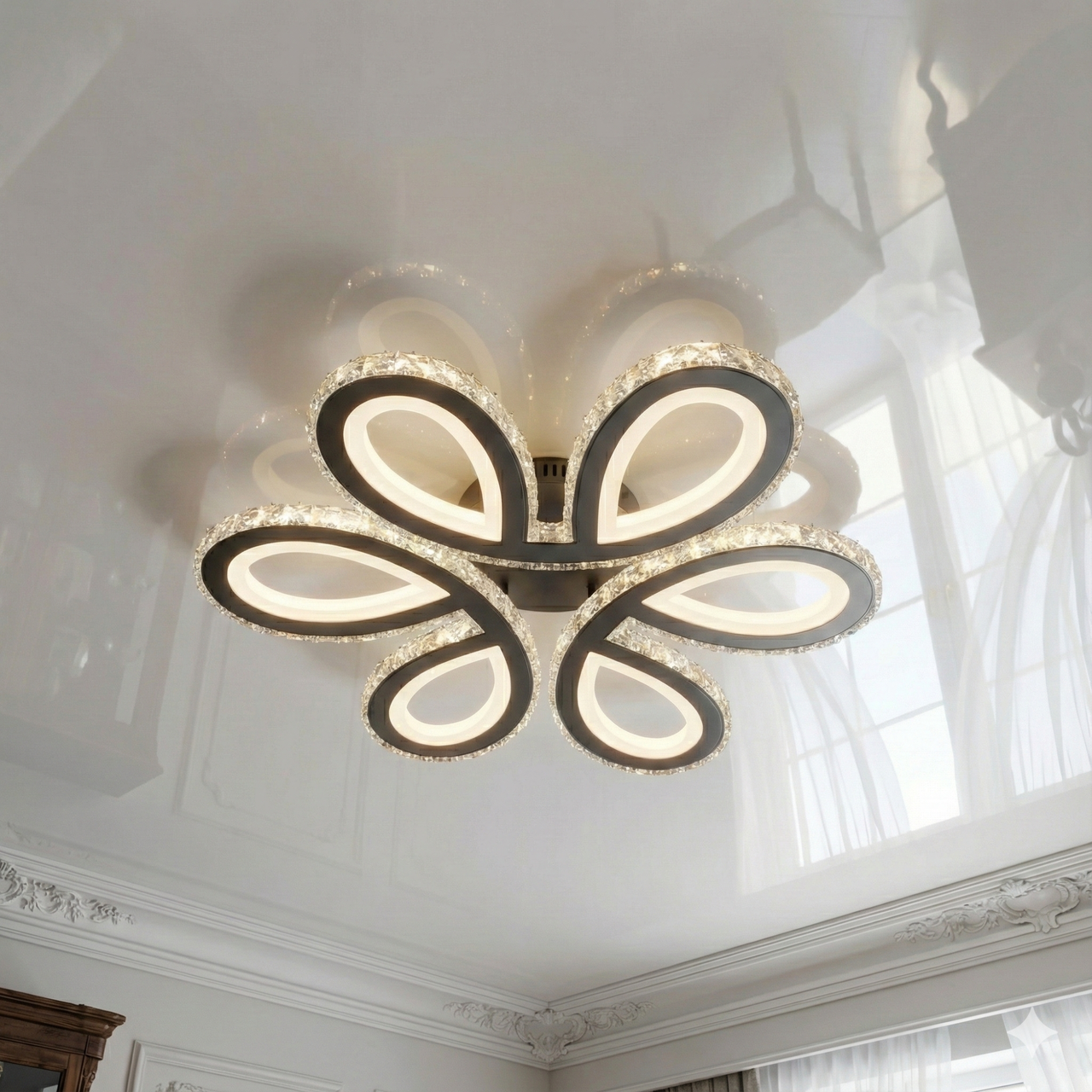 Люстра стельова кришталева SVET 198W до 30 м² колір Чорний хром SY-7215/3 BK+CR, фото 1