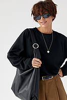 Лонгслів вільного крою з рукавами-реглан - чорний цвет, ONE SIZE (є розміри)