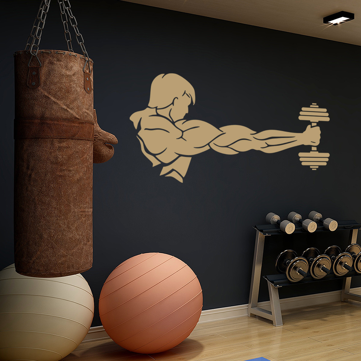 Трафарет для фарбування Спортсмен з гантелею, одноразовий з самоклеючої плівки 95 х 186 см, фото 1