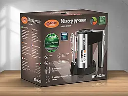 Ручний міксер BITEK BT-6629A 1000 Вт 25000 об./хв із 5 швидкостями та насадками для тіста та вінчиками сталевий колір