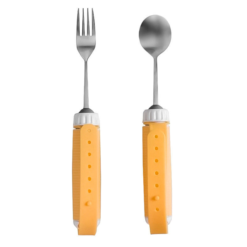 Столовий набір для людей із тремором або артритом із фіксатором Lesko 2 шт Жовтий (10750-58162), фото 1