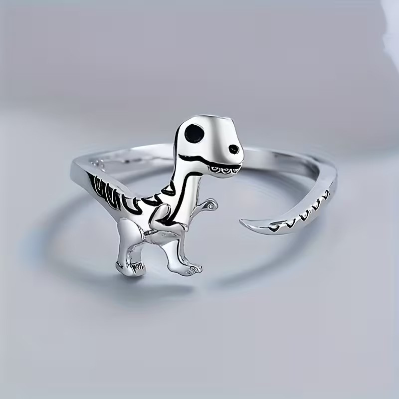 Кільце сріблясте «Забавний динозаврик» регульований розмір, фото 1