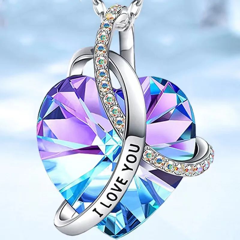 Кулон серце з кристалом аметисом I love you підвіска сердечко, фото 1