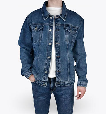 Чоловічий джинсовий піджак батал синій (842)