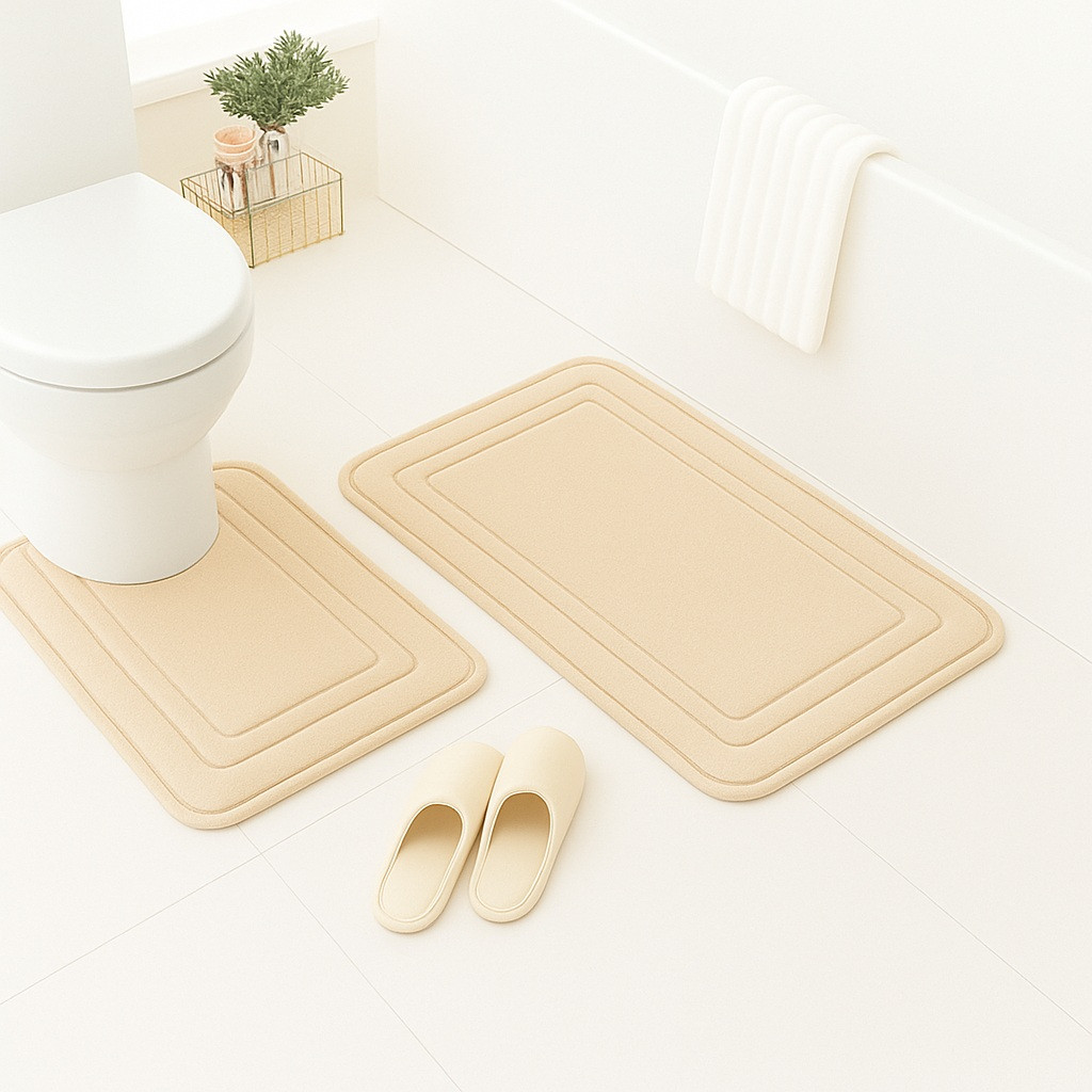 Набір з 2-х килимків для ванної з ефектом пам'яті "KVADRO" Антиковзаючий Водопоглинаючий Бежевий (7802546)