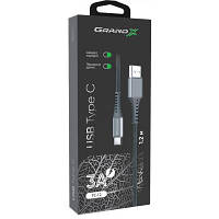Дата-кабель USB 2.0 AM to USB-C 1.2m, Grand-X (FC-12G), USB to Type-C, 3A, довжина - 1.2 м, тканина