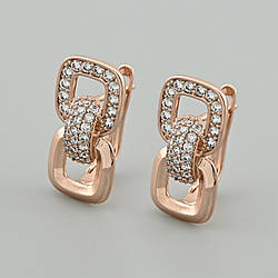 Сережки Шепіт 55856 розмір 19х10 мм білі фіанти вага 3.5 г позолота РО