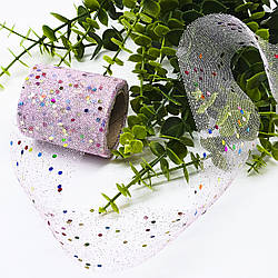 Фатин у рулонах з напиленням / колір рожевий / ширина 6 см / у рулоні 9 метрів