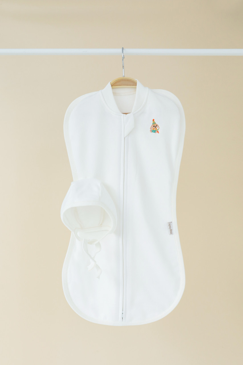 Утеплена євро пелюшка на блискавці з шапочкою "Cozy", Молочна, фото 1