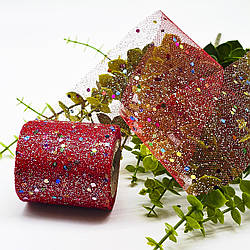 Фатин у рулонах з напиленням / колір червоний / ширина 6 см / у рулоні 9 метрів