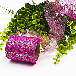 Фатин у рулонах з напиленням / колір малиновий / ширина 6 см / у рулоні 9 метрів