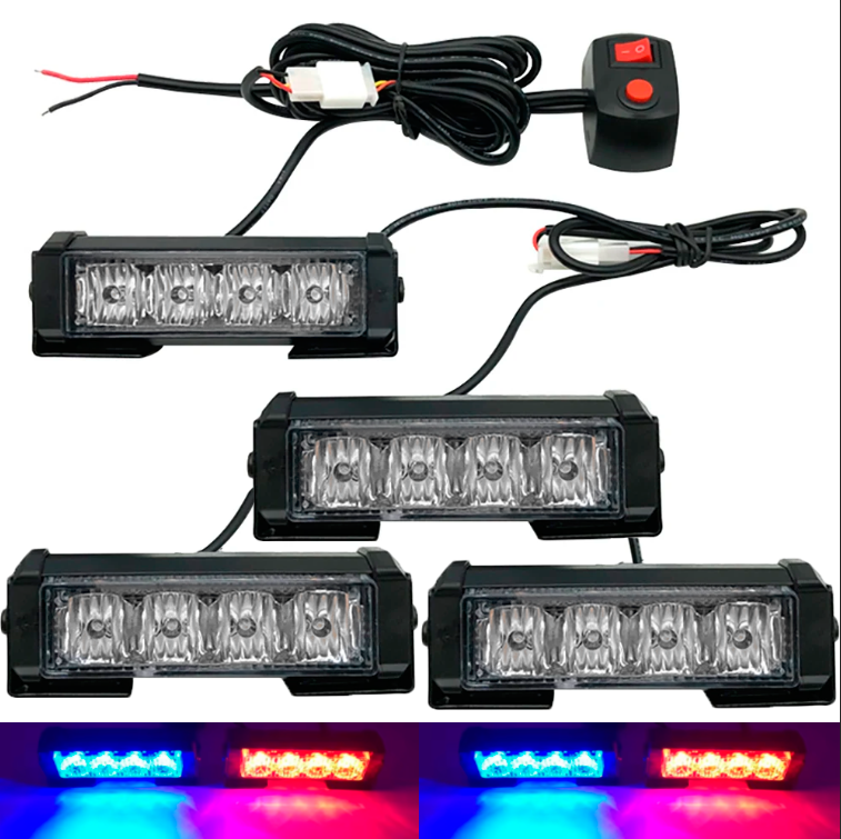 Стробоскоп у решітку на 4 планки червоно-сині G-LINE RB2 | LED мигалки для авто 12В