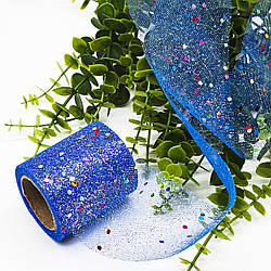 Фатин у рулонах з напиленням / колір синій / ширина 6 см / у рулоні 9 метрів