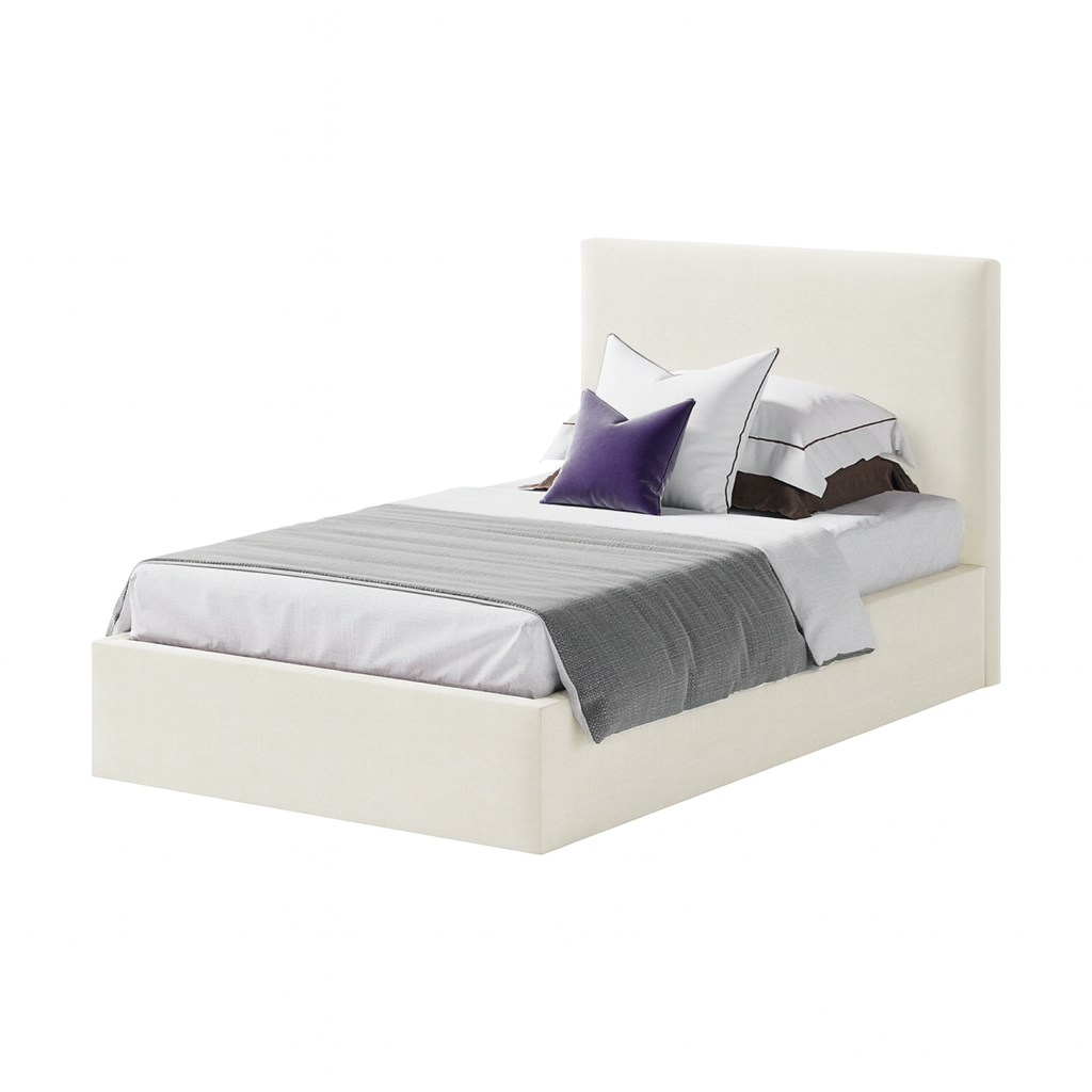 Дитяче м'яке ліжко односпальне MeBelle TEAMO 80х160 для дівчинки, хлопчика, молочний білий велюр рогожка, фото 1