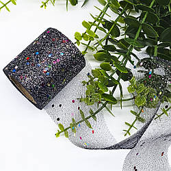 Фатин у рулонах з напиленням / колір чорний / ширина 6 см / у рулоні 9 метрів