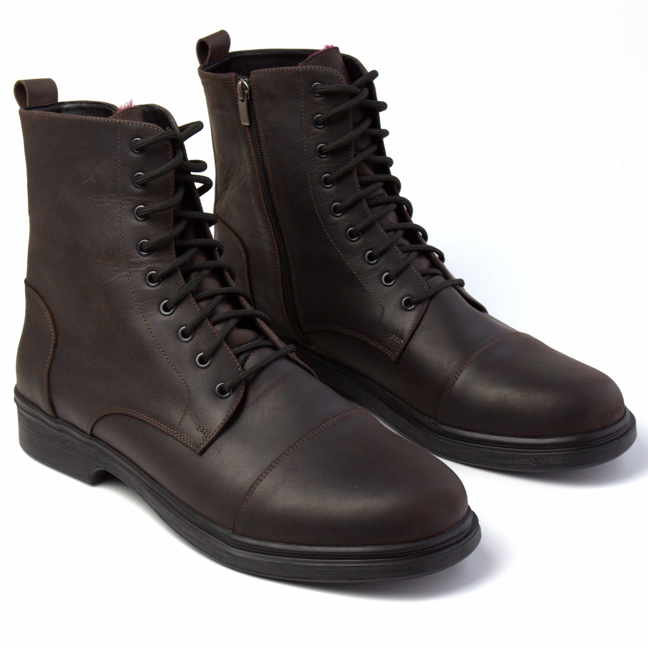 Коричневі чоботи на овчині черевики шкіряні чоловіче взуття великий розмір Captoe Brown Crazy Horse BS, фото 1