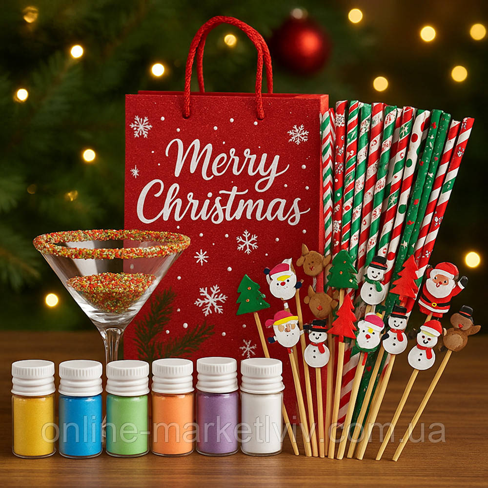 Новорічний набір для приготування напоїв, 38 предметів, "New Year's party" / Новорічні трубочки / Новорічні шпажки, фото 1
