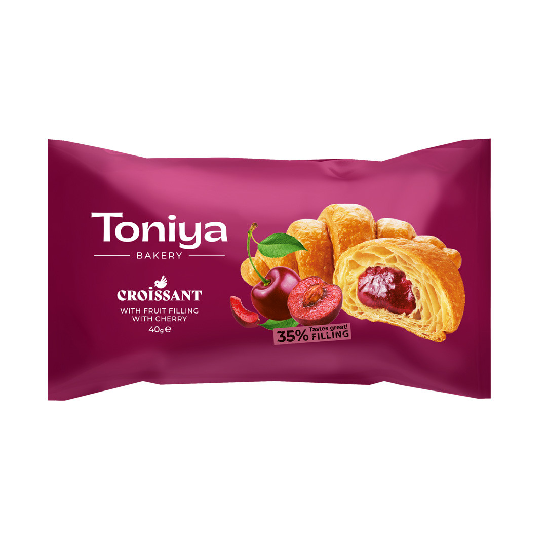 Круасан з вишневим наповнювачем (в індивідуальній упаковці) 1,2кг (30шт*40г) ТМ TONIYA, фото 1