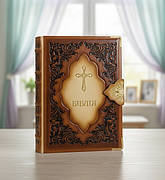 Укр. Біблія настільна, великий шрифт, ексклюзив, Огієнко (ручна робота, натуральна шкіра, золото, індекси, без застібки, 32х24)