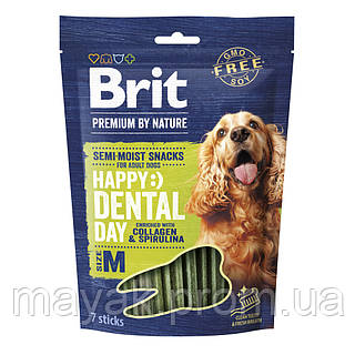 Ласощі Brit Premium Dental Snacks M для cобак середніх порід з колагеном і спіруліною 180 г mayak