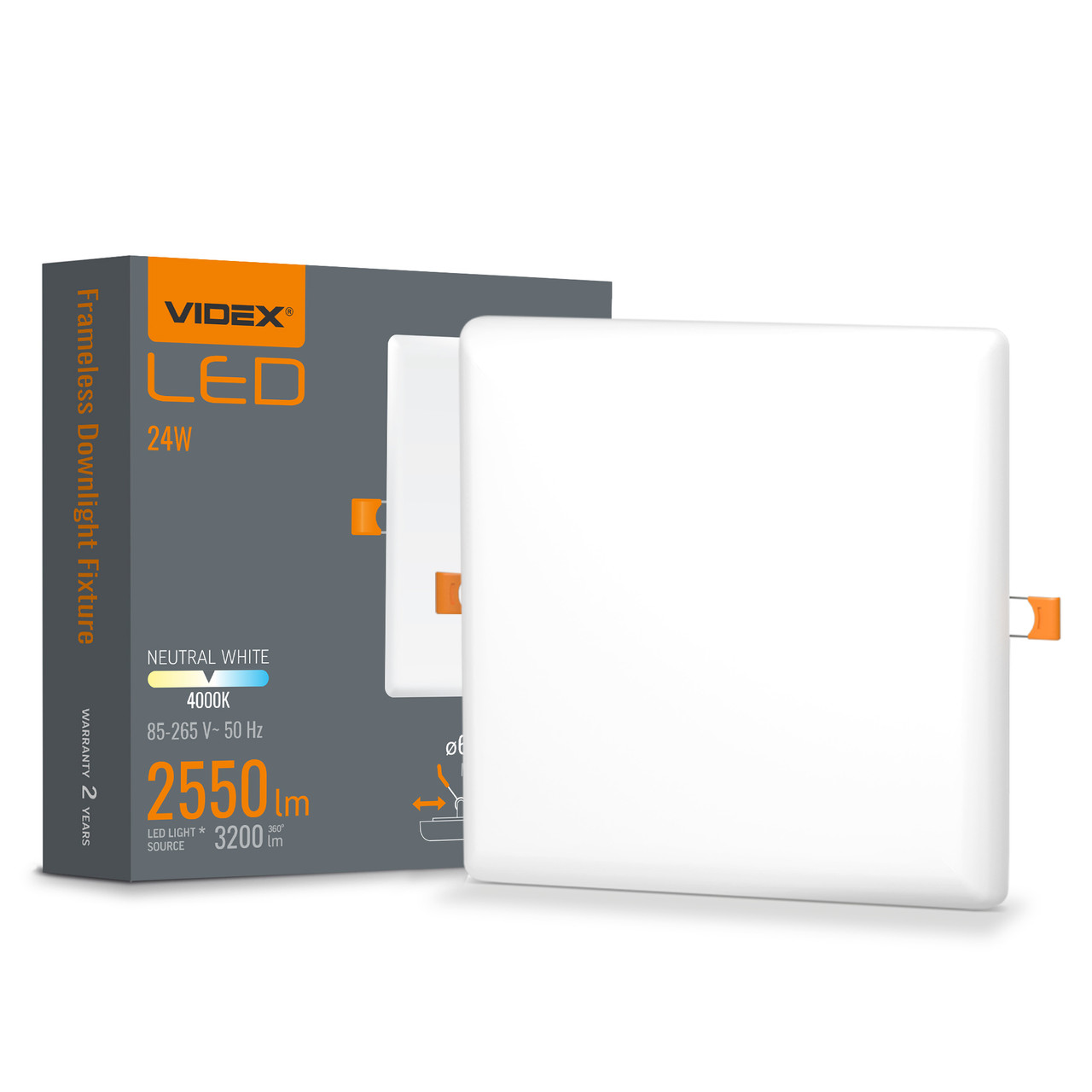 LED світильник безрамковий квадратний VIDEX VLE-DLFS-244 24W 4000K 220V, фото 1