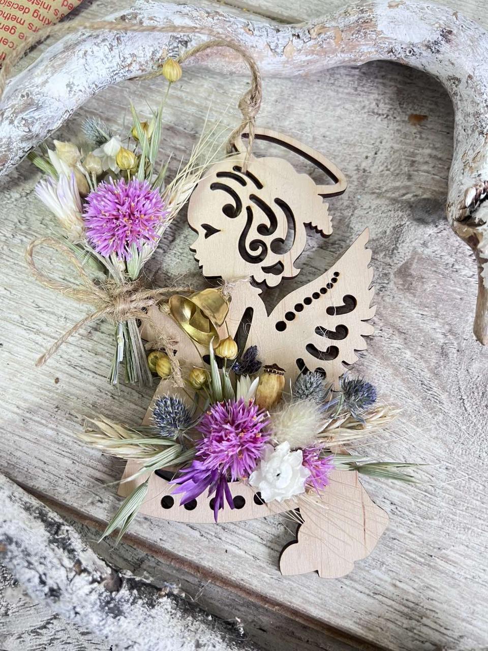 Ангел з колосками, оберіг та прикраса на Різдво, украЇнський оберіг для родини15 см, фото 1