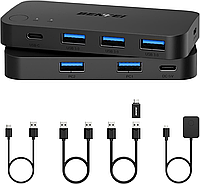 USB 3.0 переключатель на 2 компьютера с USB-C и пультом для клавиатуры, мыши, принтера и ПК