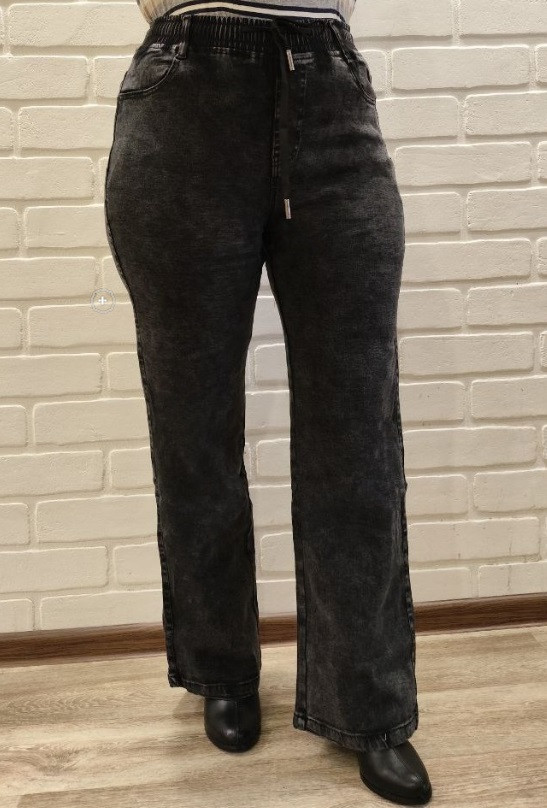 Джинси палаццо жіночі на резинці на байці (розміри 50-60), фото 1