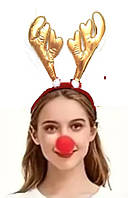 Роги оленя великі на обручі карнавальні золотисті з носиком