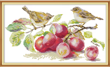 Набір для вишивання за нанесеною на канву схемою «Little bird and apricot ». AIDA 14CT printed , 37*22 см, фото 1