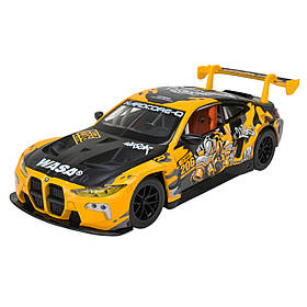 Машина метал BMW M4 GT3 WASA Design БМВ Автопром жовта 1:24 світло звук 21*8,5*5,5 см (68296A(Y))