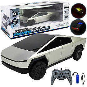 Машинка Tesla Cybertruck Тесла пульт сіра акум звук світло заряд.станція пластик 31,5х12х10,5см (PM3420)