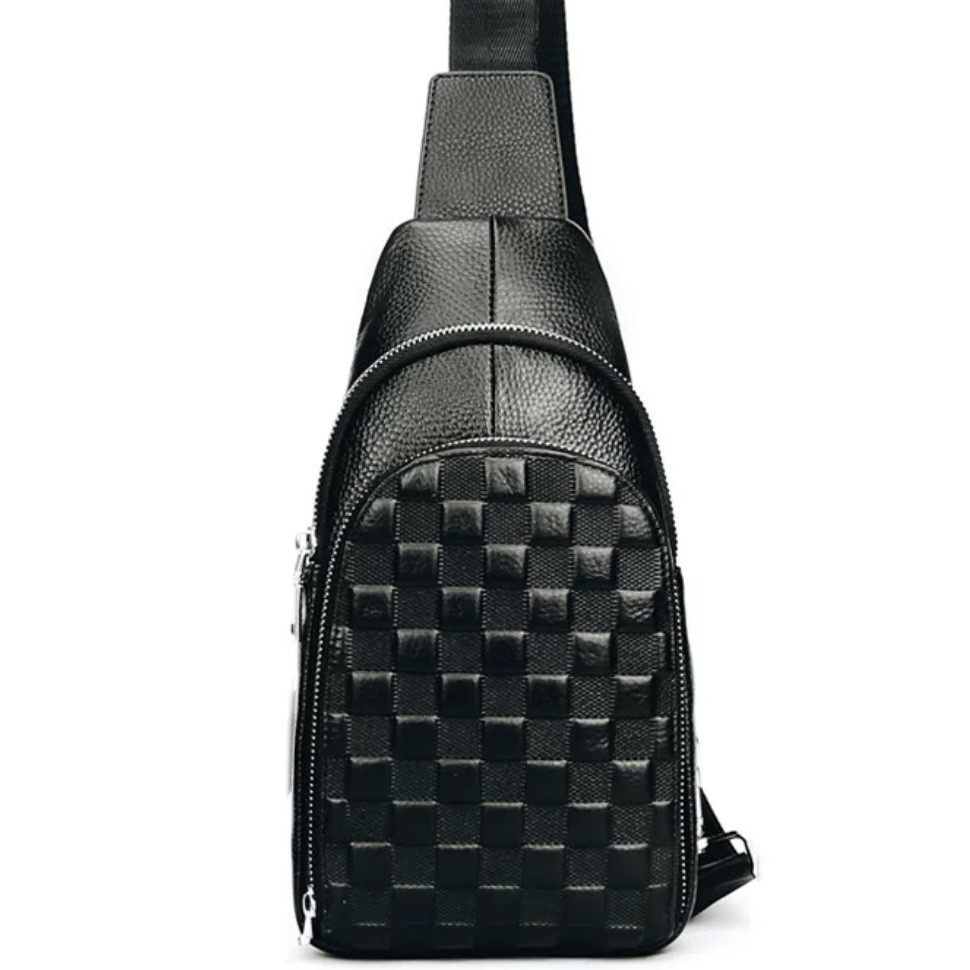 Чоловічий рюкзак на одне плече 18х31х6, шкіряний слінг, чорний, фото 1