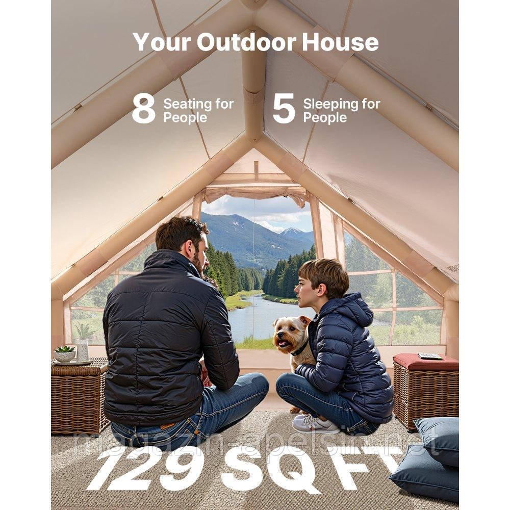 Надувні намети VEVOR для кемпінгу 4x3x2 м, 5-8 осіб, 300D Oxford Glamping Tent з підключенням до печі, ручним насосом, 2 дверима &
