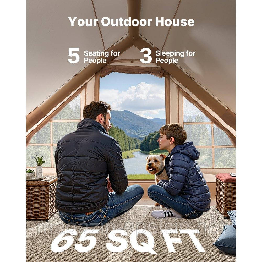 Надувні намети VEVOR для кемпінгу 3x2x2 м, 3-5 осіб, 300D Oxford 4 Season Glamping Tent with Canopy, Hand Pump, Stove Connection,