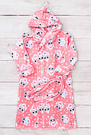 Халат для девочки (6390-035-5) сова (светлый коралл) Трикотажний Край 30