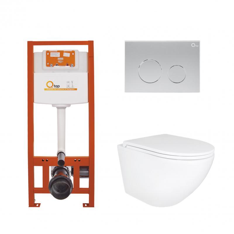 Готове рішення Qtap для ванної кімнати: підвісний унітаз Robin Ultra Quiet 490x365x325 + комплект інсталяції Nest 4 в 1 (кругла, фото 1