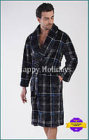 Чоловічий теплий халат махровий велсофт, чорно-синій