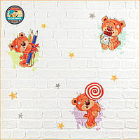 Панель стінова 3D 700х700х4мм Ведмедики на білому фоні SW-00001975