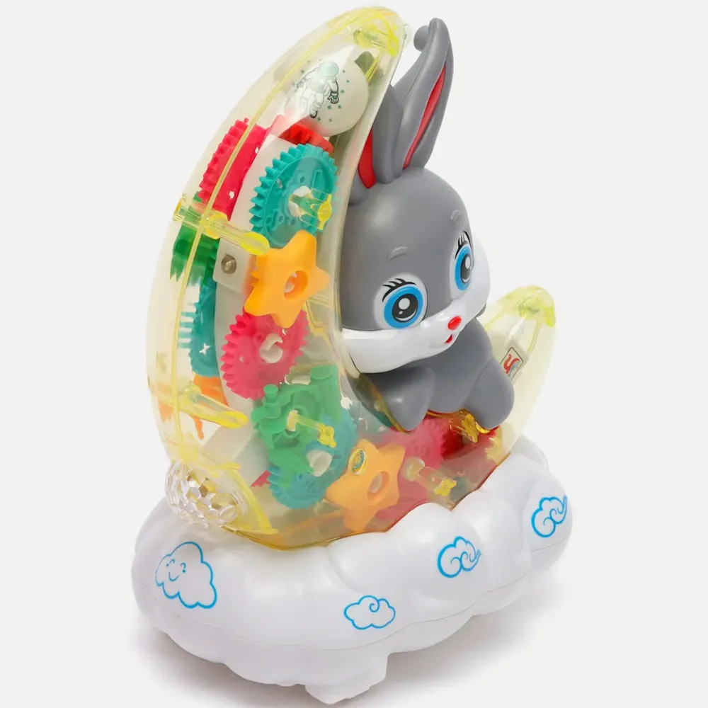 Іграшка-нічник із яскравою підсвіткою і мелодіями Зайчик на Місяці на батарейках, фото 1