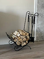 Набір для каміна 2в1 з підставкою для дров чорний