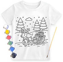 Дитячий набір для творчості футболка розмальовка Новорічні подарунки біла (ДФ0044)