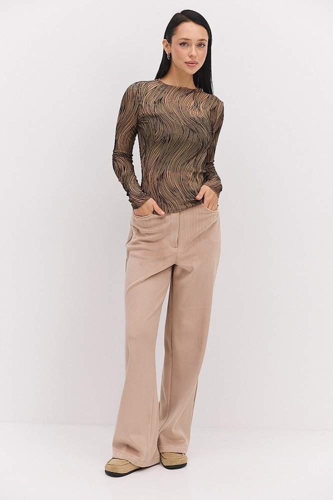 Жіночий лонгслів з сіточки з чорними візерунками, фото 1