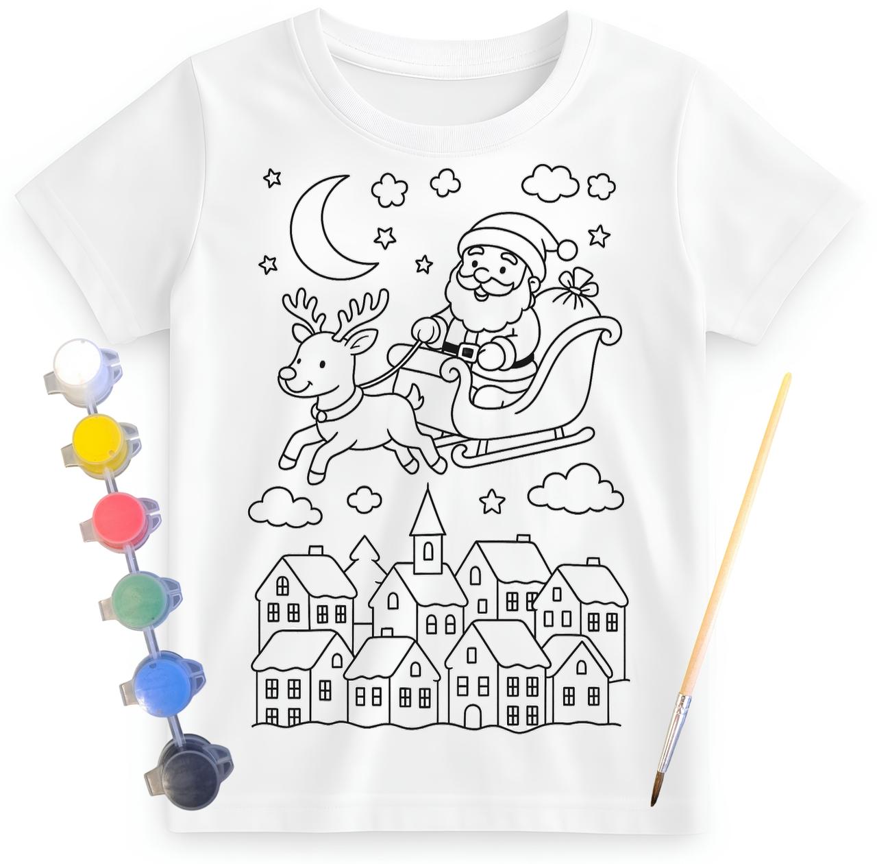 Дитячий набір для творчості футболка розмальовка Санта Клаус біла (ДФ0040), фото 1