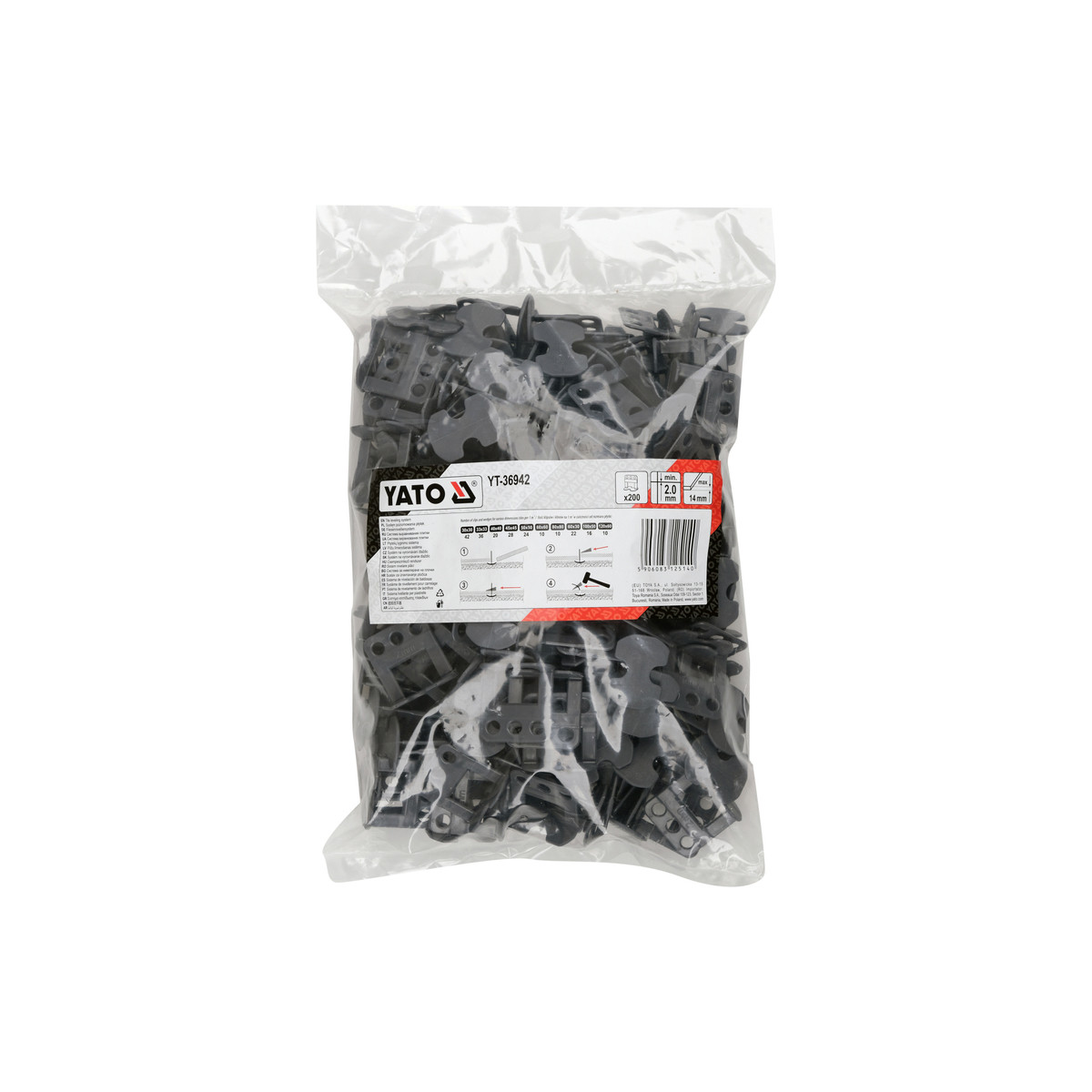 Кліпси СВП для викладання плитки 2 мм (плитка t≤ 14 мм) 200 шт. Yato YT-36942, фото 1