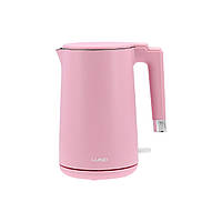 Електрочайник з термостатом з нержавіючої сталі 1.5 л рожевий (2200 Вт) живлення від мережі 230В LUND 68209