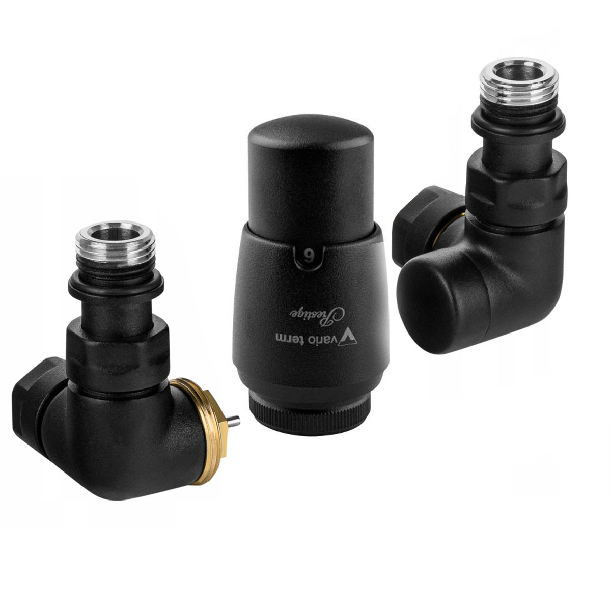 Комплект вентилів термостатичний Vario Term VISION 3-х осьовий, лівий, чорний структурний, фото 1